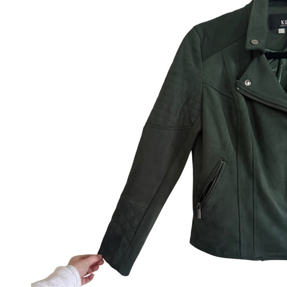 KUT from the Kluth Dawn Quilted Suede Moto Jacket Hunter Green Size Small - Picture 3 of 12